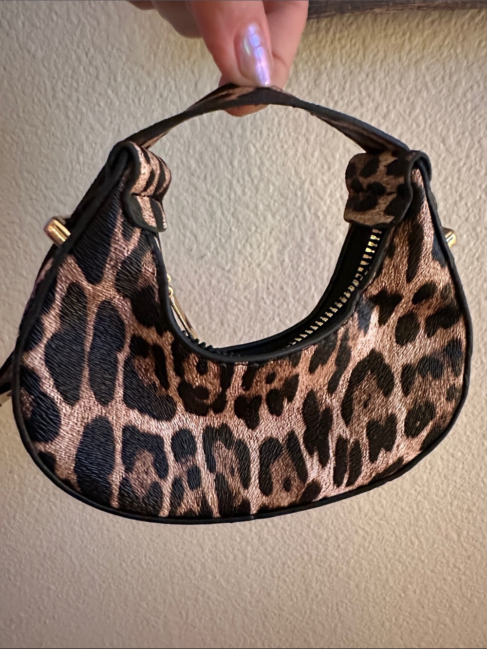 Leopard Print Micro Mini Hobo Bag Gold Hardware Bag Charm Y2K - Picture 4 of 17